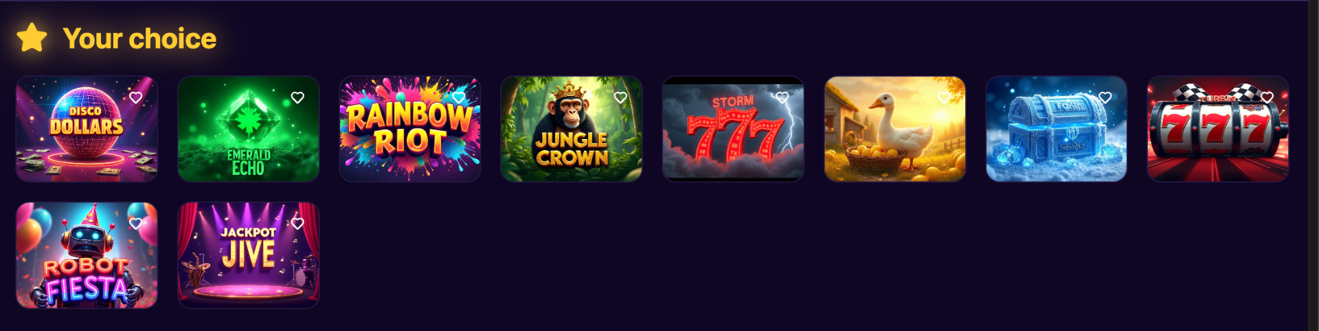 Your choice section with game grid